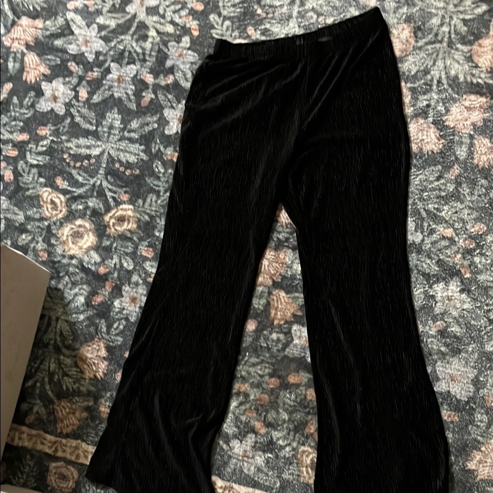 Divided Black Ribbed Velvet Trousers